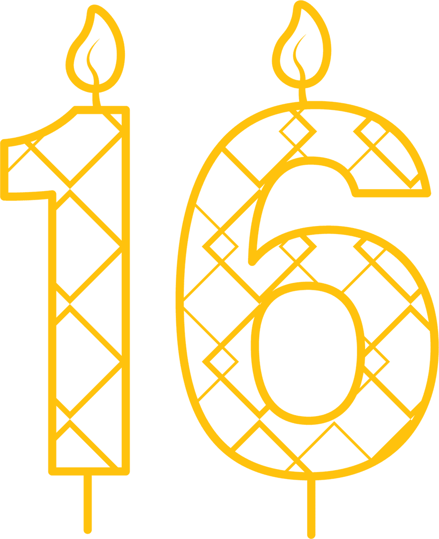 Yellow Patterned 16th Birthday Candle Illustration on Transparent Background