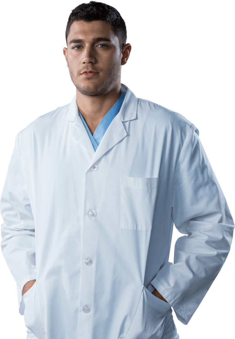 Confident Doctor Standing with Hands in Pockets on Transparent Background