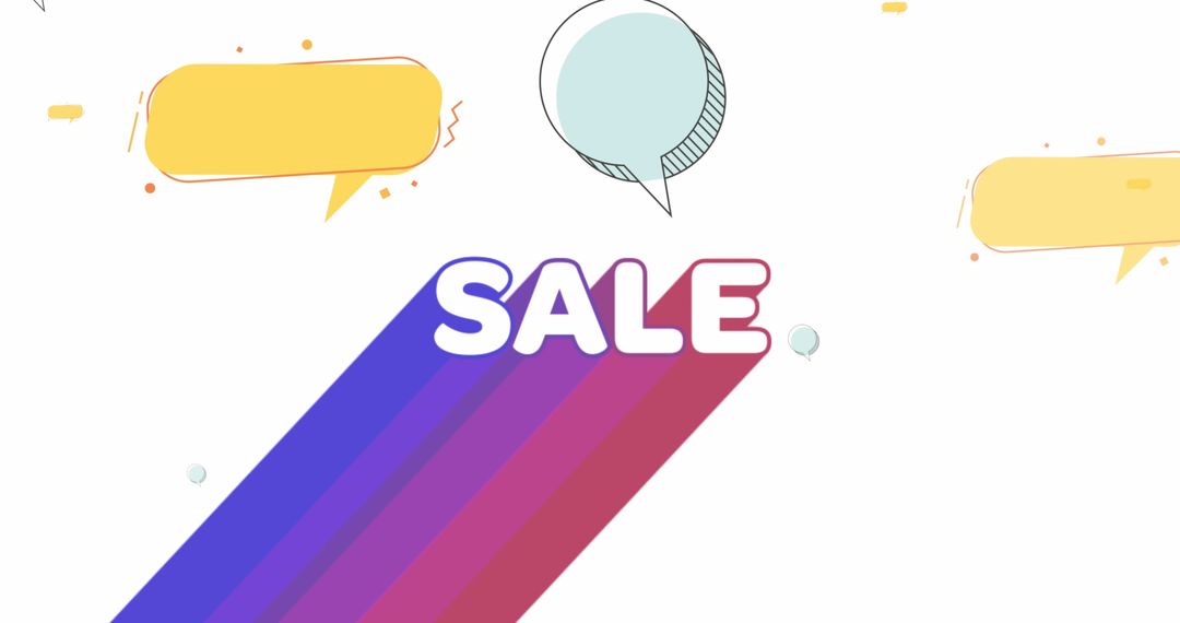 Colorful Sale Graphic with Speech Bubbles and Gradient Text