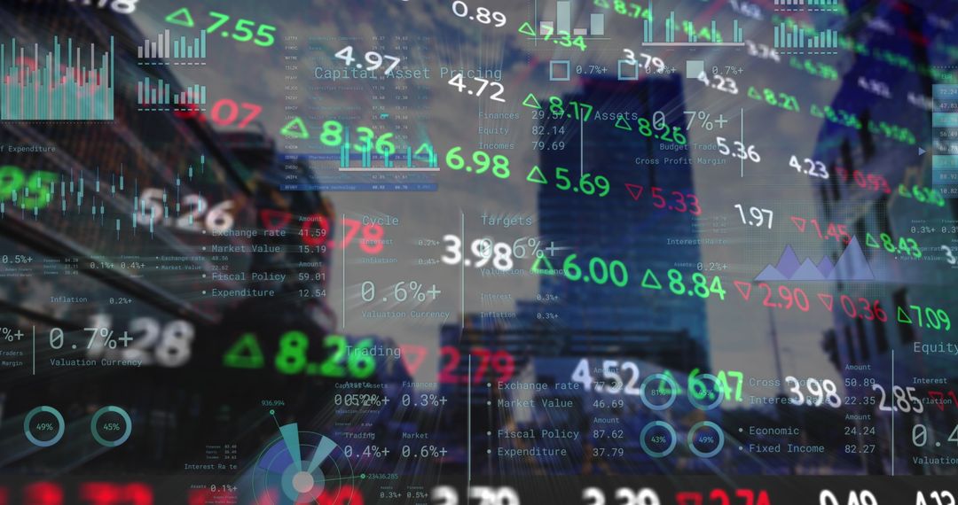 Financial Data Processing Over Cityscape Illustrating Global Business