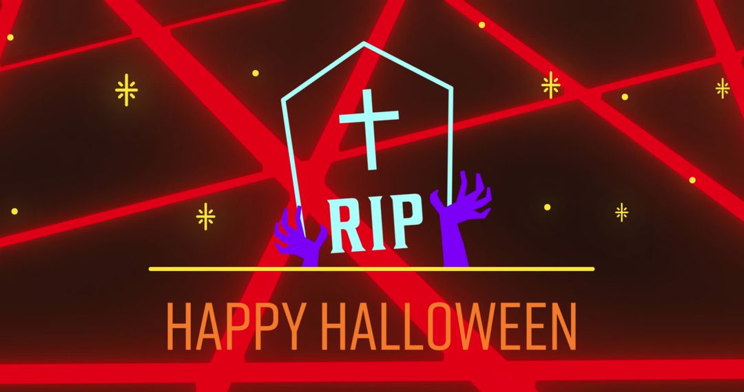 Neon Halloween Greeting with Gravestone and Pattern