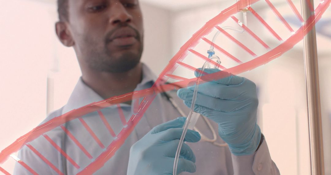 Scientist Examining DNA Model in Lab for Medical Research