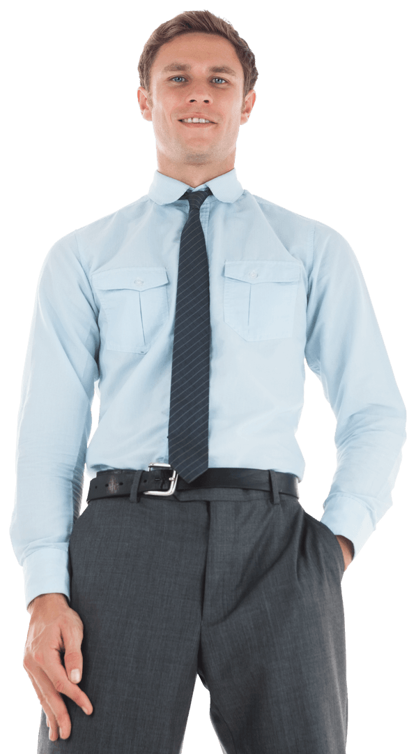 Transparent Well-Dressed Businessman with Hand in Pocket Smiling