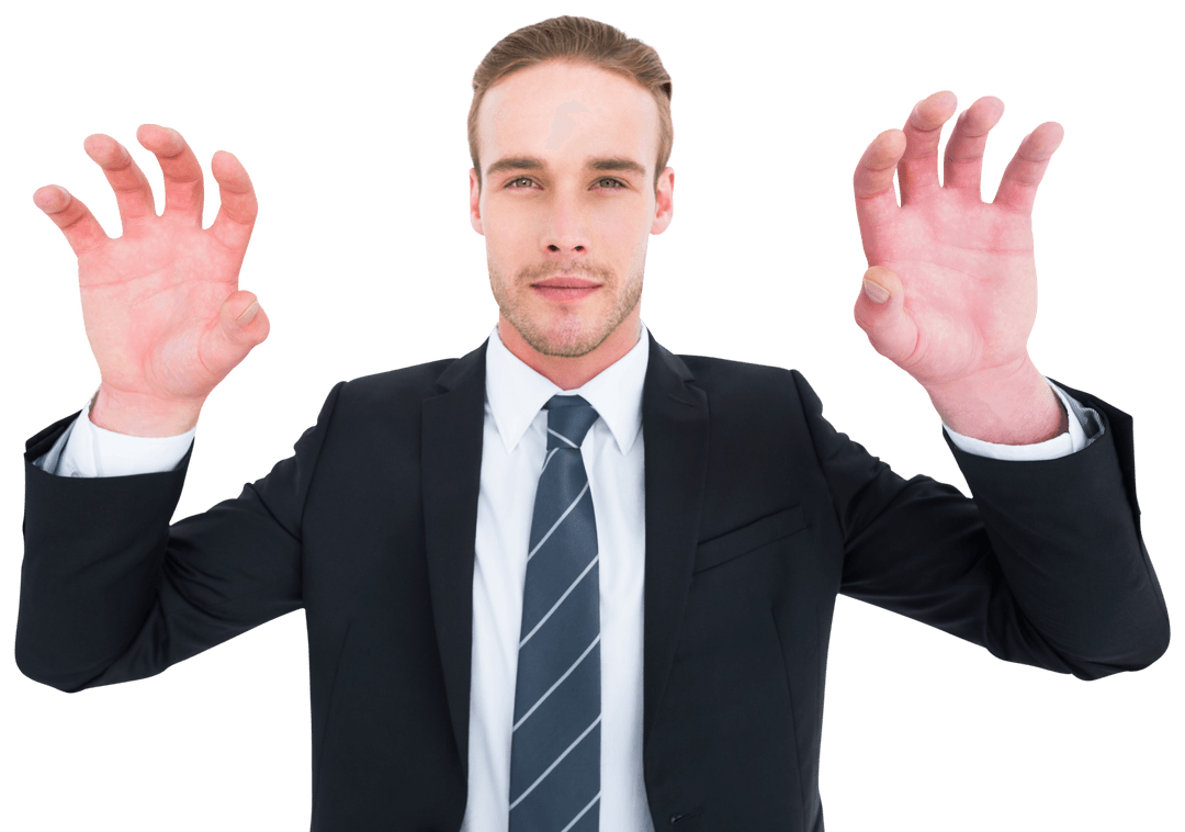 Transparent Businessman Gesturing Claw Hands in Suit and Tie