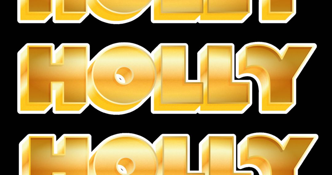 Golden 3D HOLLY Text on Black Background for Christmas