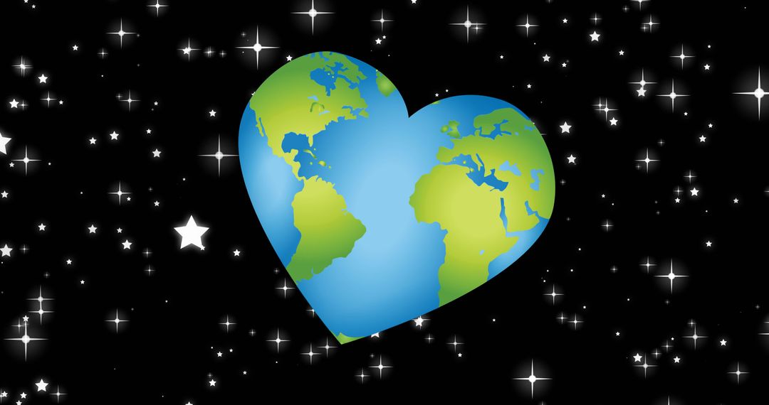 Heart-Shaped Globe in Starry Night Sky Highlighting Global Conservation