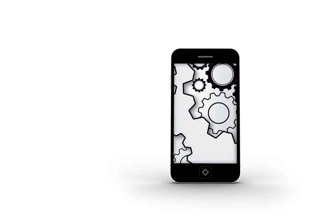 Transparent Smartphone Showing Moving Cogs and Gears