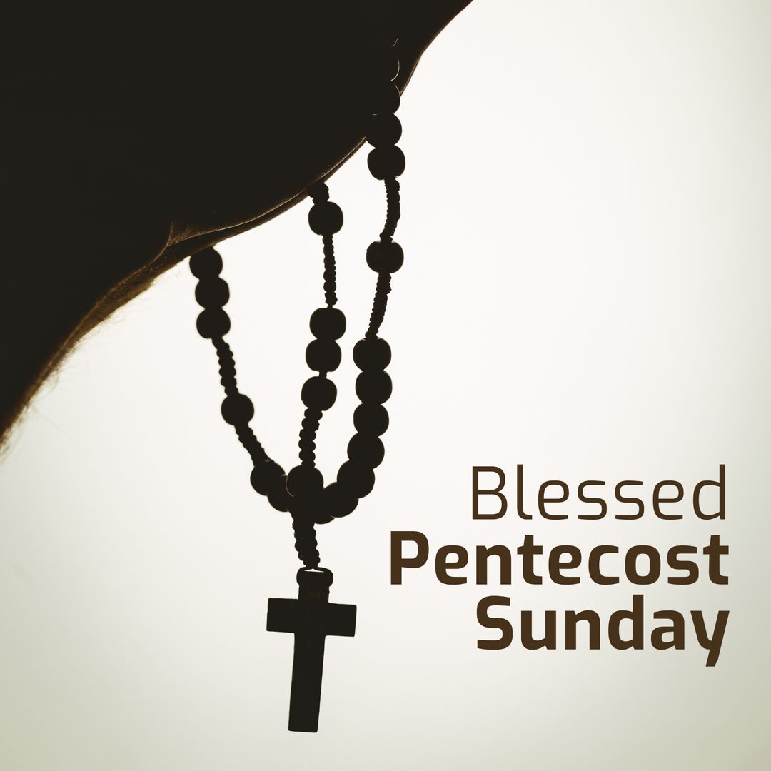 Silhouetted Hands Holding Rosary with Pentecost Sunday Text - Download Free Stock Templates Pikwizard.com