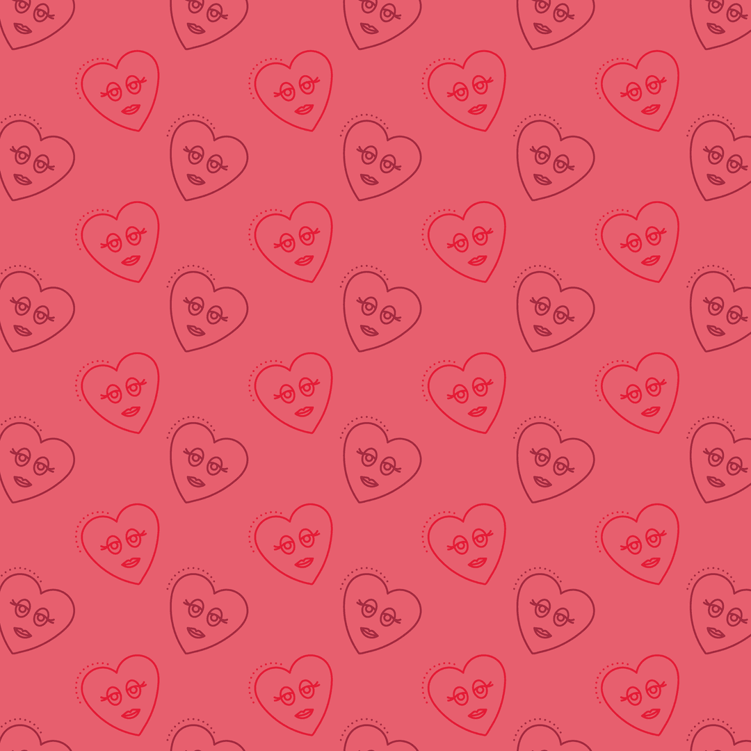 Red Hearts Patterned Faces Vector on Transparent Background