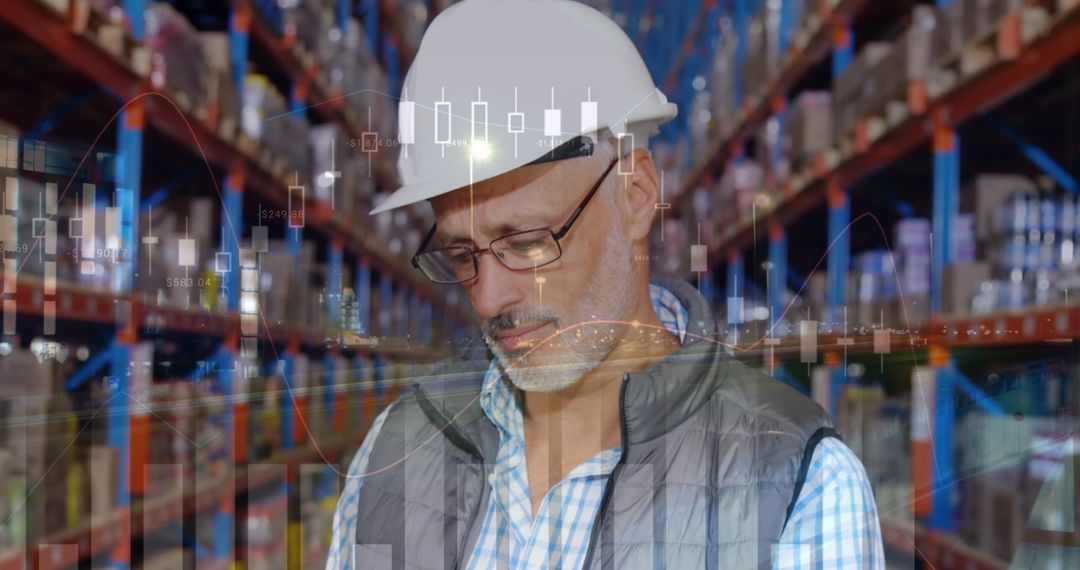 Warehouse Male Worker Using Data Analytics Technology