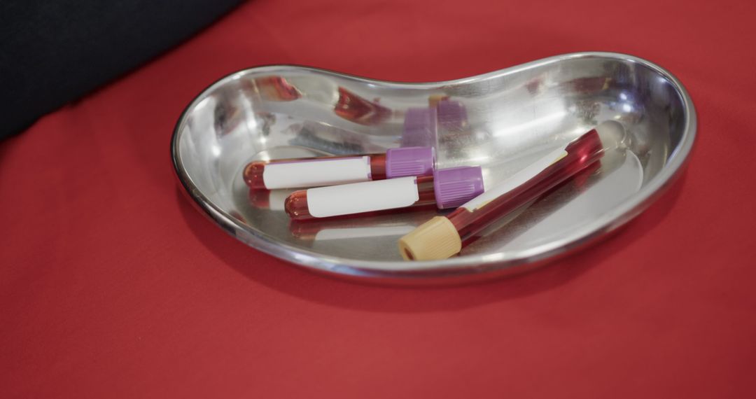 Vials of Blood on Stainless Steel Tray in Medical Facility - Free Images, Stock Photos and Pictures on Pikwizard.com