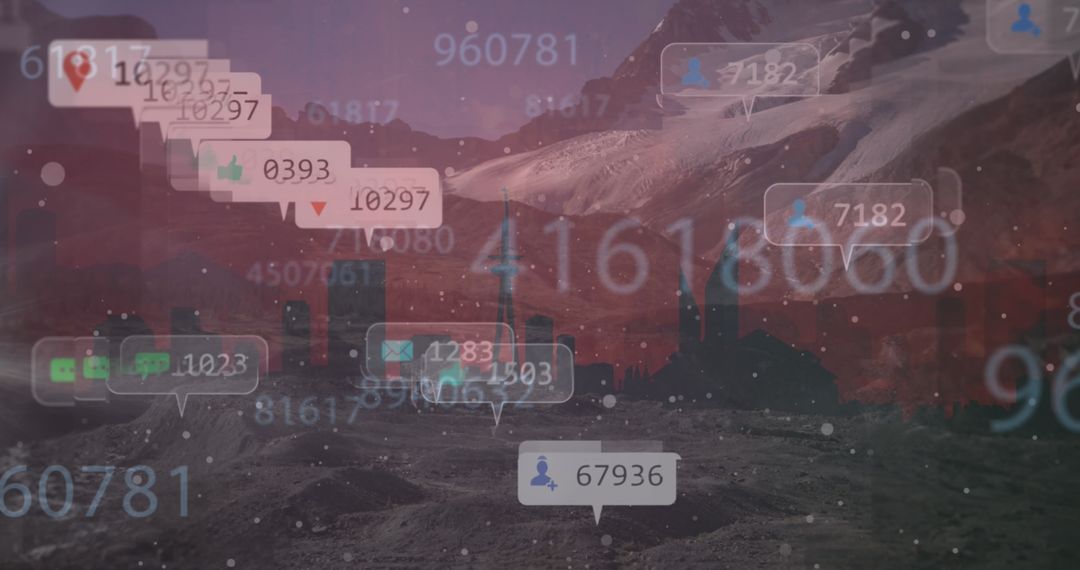 Social Media Icons Hovering Over Digital Landscape Background