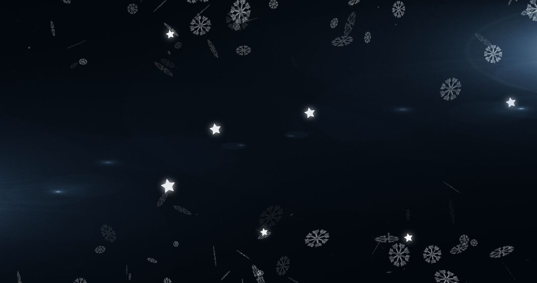 Falling Snowflakes and Stars on Mystical Night Sky