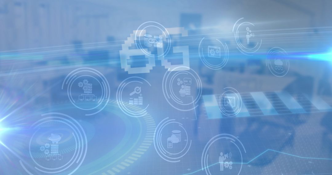 Futuristic Office Hologram Displays Digital Network Connectivity