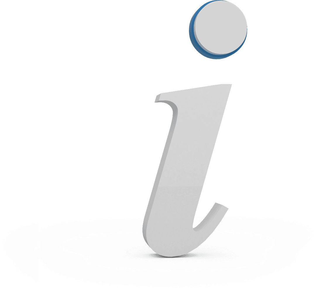 3D Transparent 'i' Information Icon on White Background