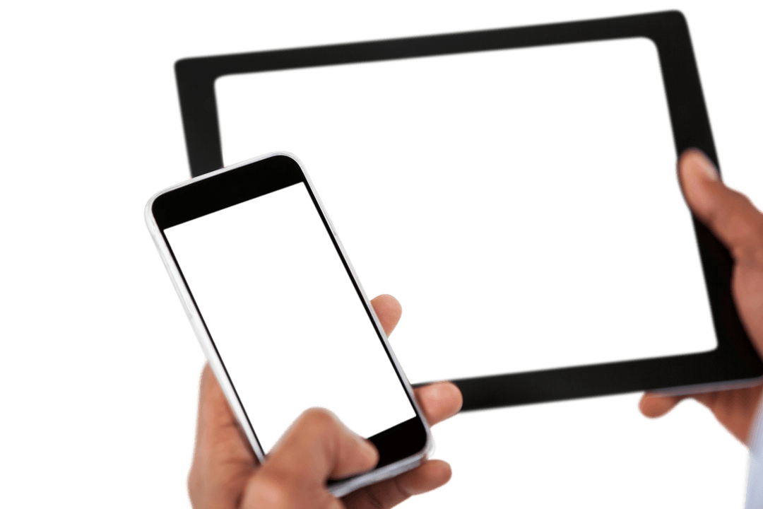 Transparent Devices Hands Holding Tablet and Phone