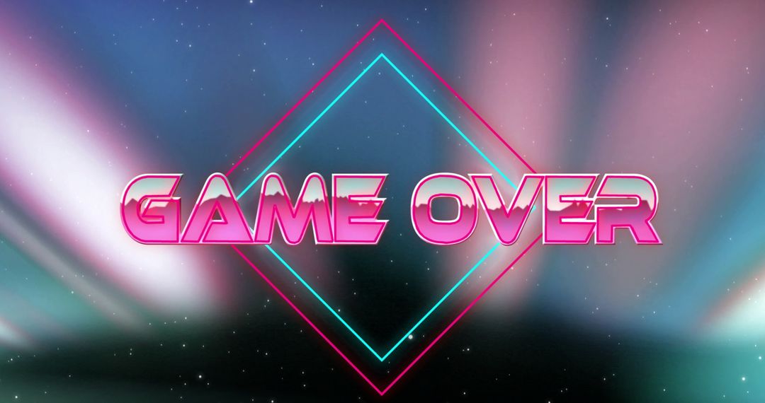 Neon 'Game Over' Text in Retro-Futuristic Cosmic Scene