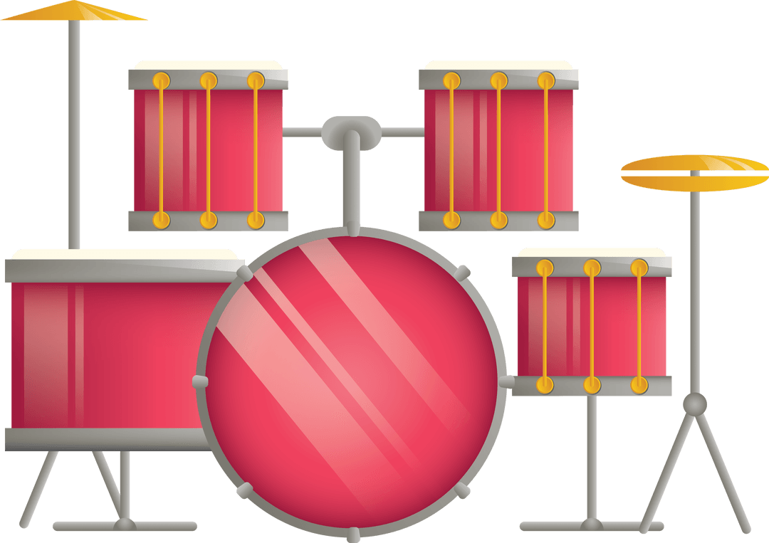 Red Drum Set on Transparent Background, Musical Instrument Illustration