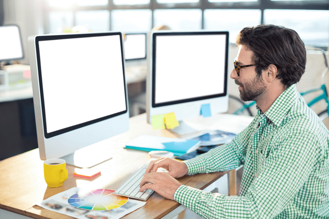 Transparent Graphic Designer Focusing on Creative Project in Bright Office