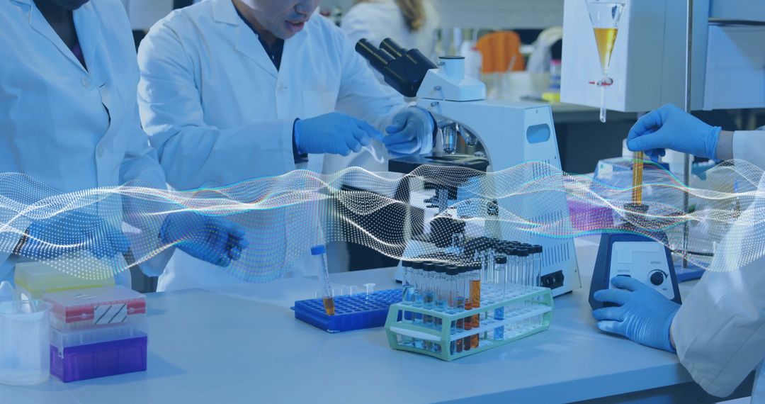 Researchers in Laboratory Analyzing Samples with Technological Visualizations