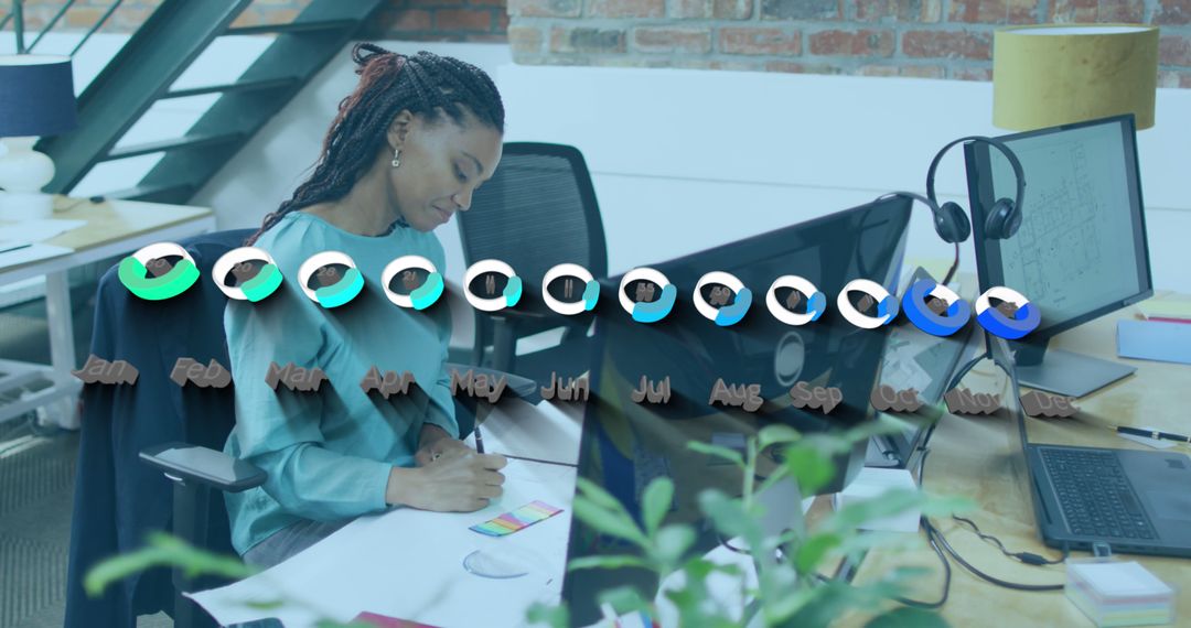 Financial Analytics with Woman Working in Modern Office