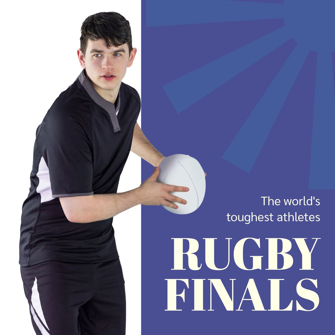 Rugby Finals Promotion with Player Holding Ball