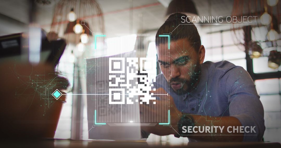 Businessman Conducting Security Check on smartphone with Digital Interface