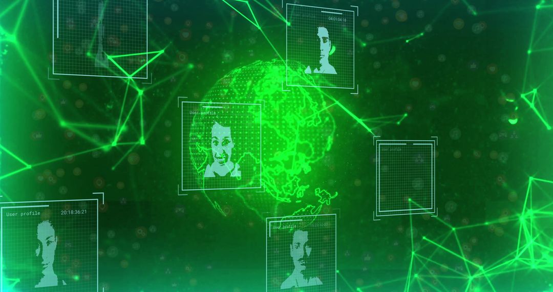 Glowing Earth Globe in Cyberspace with Network Lines and Data Frames