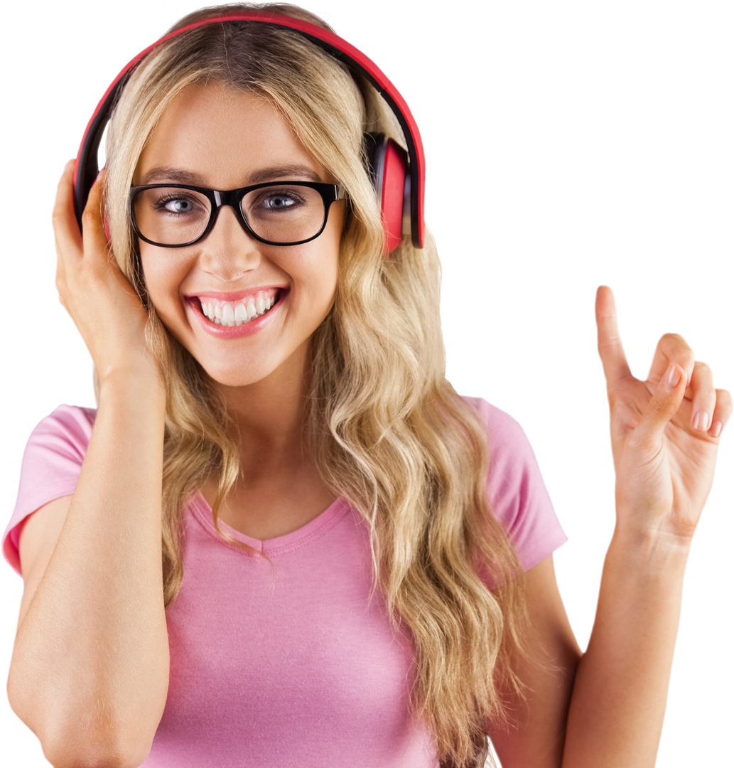 Happy Young Woman With Headphones Over Transparent Background - Download Free Stock Images Pikwizard.com