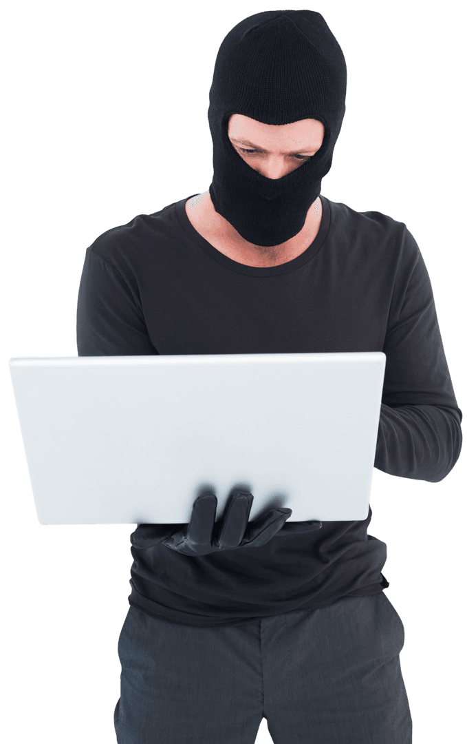 Mysterious Hacker Engaged in Cyber Operations Using Laptop on Transparent Background - Download Free Stock Images Pikwizard.com