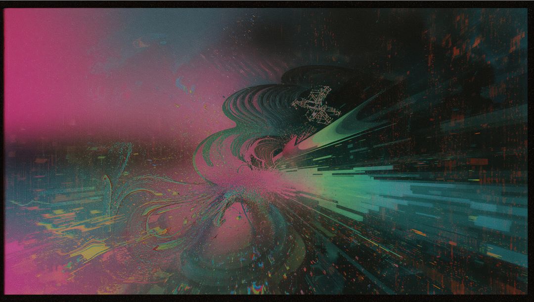 Pulsating Neon Fractal Vortex with Glitch Lines and Pixel Fragments