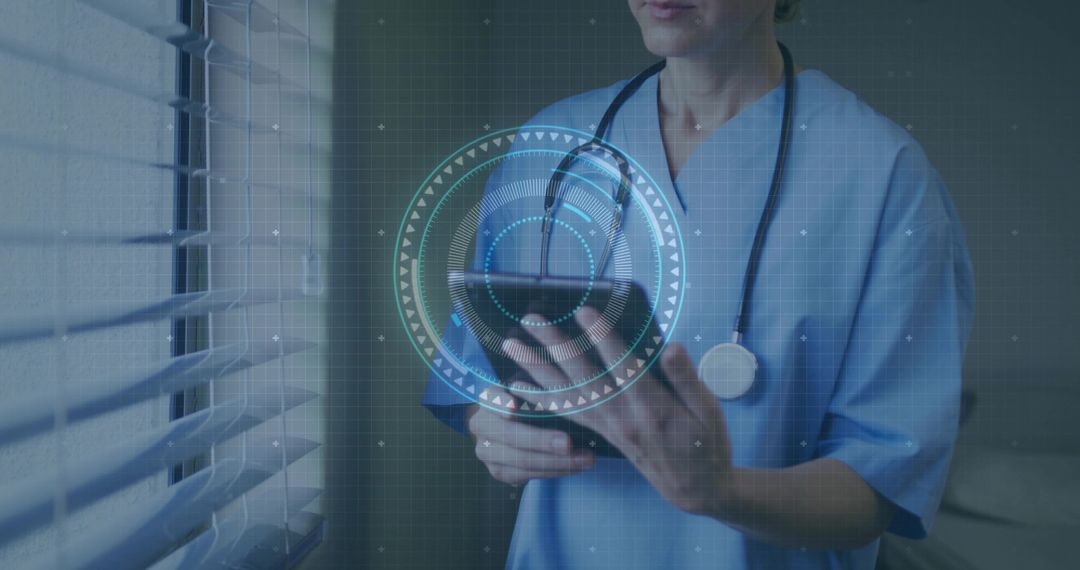 Clinician Utilizing Technology in Healthcare Setting for Modern Communication