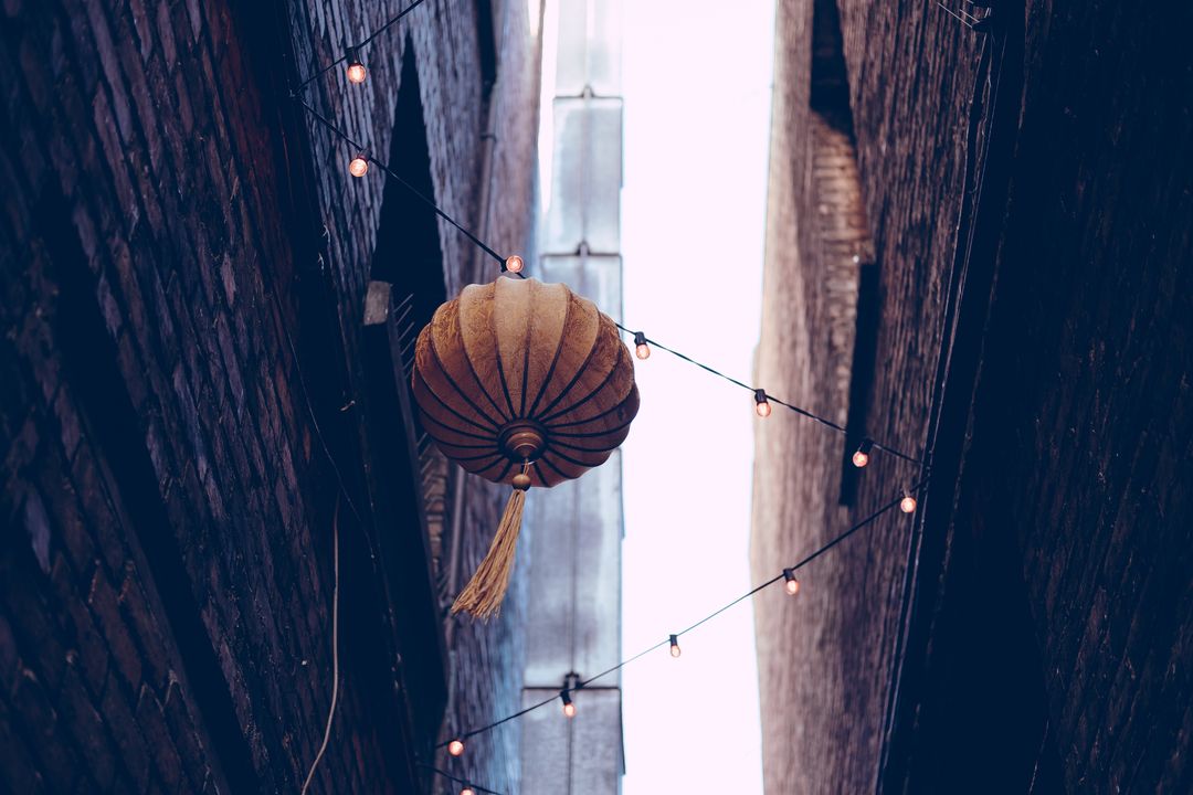 Hanging Lanterns in Narrow Urban Alley
