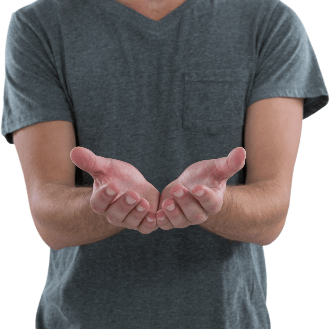Man Presenting Open Palms with Transparent Background