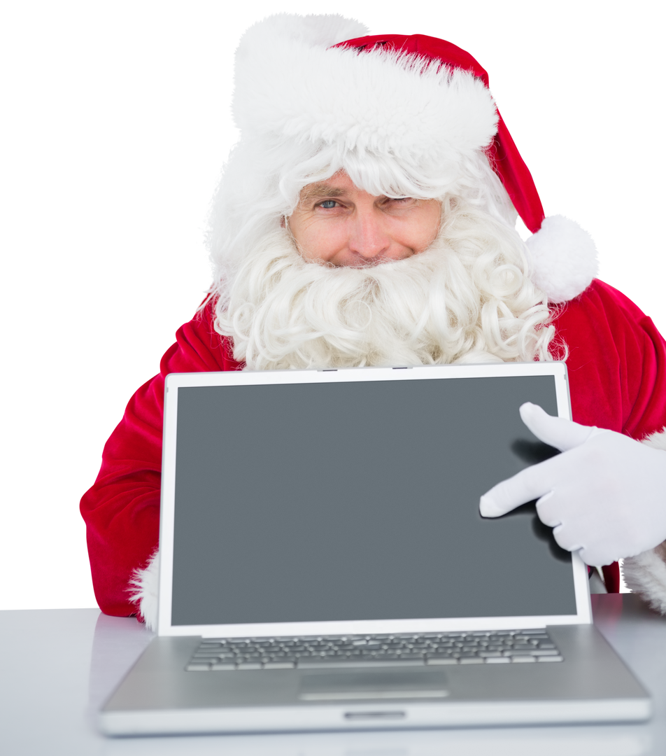 Happy Santa Presenting Laptop on Transparent Background - Download Free Stock Images Pikwizard.com