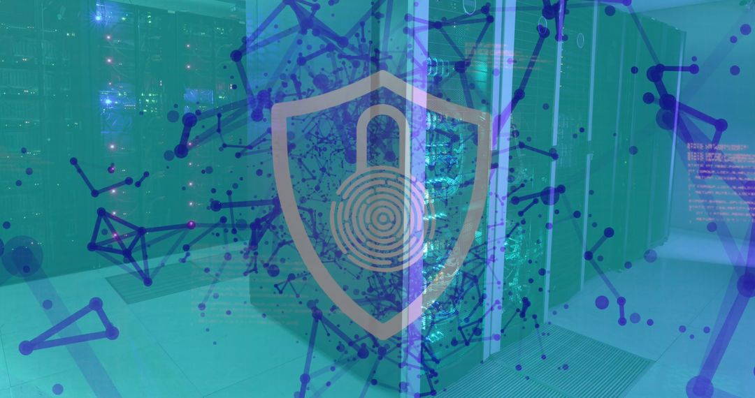 Cybersecurity Shielding Data in Server Room Technology Concept