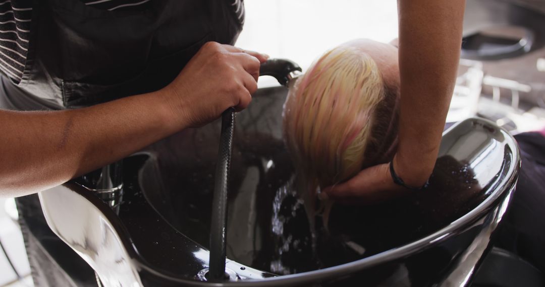 Hairdresser Washing Client's Hair at Salon - Free Images, Stock Photos and Pictures on Pikwizard.com