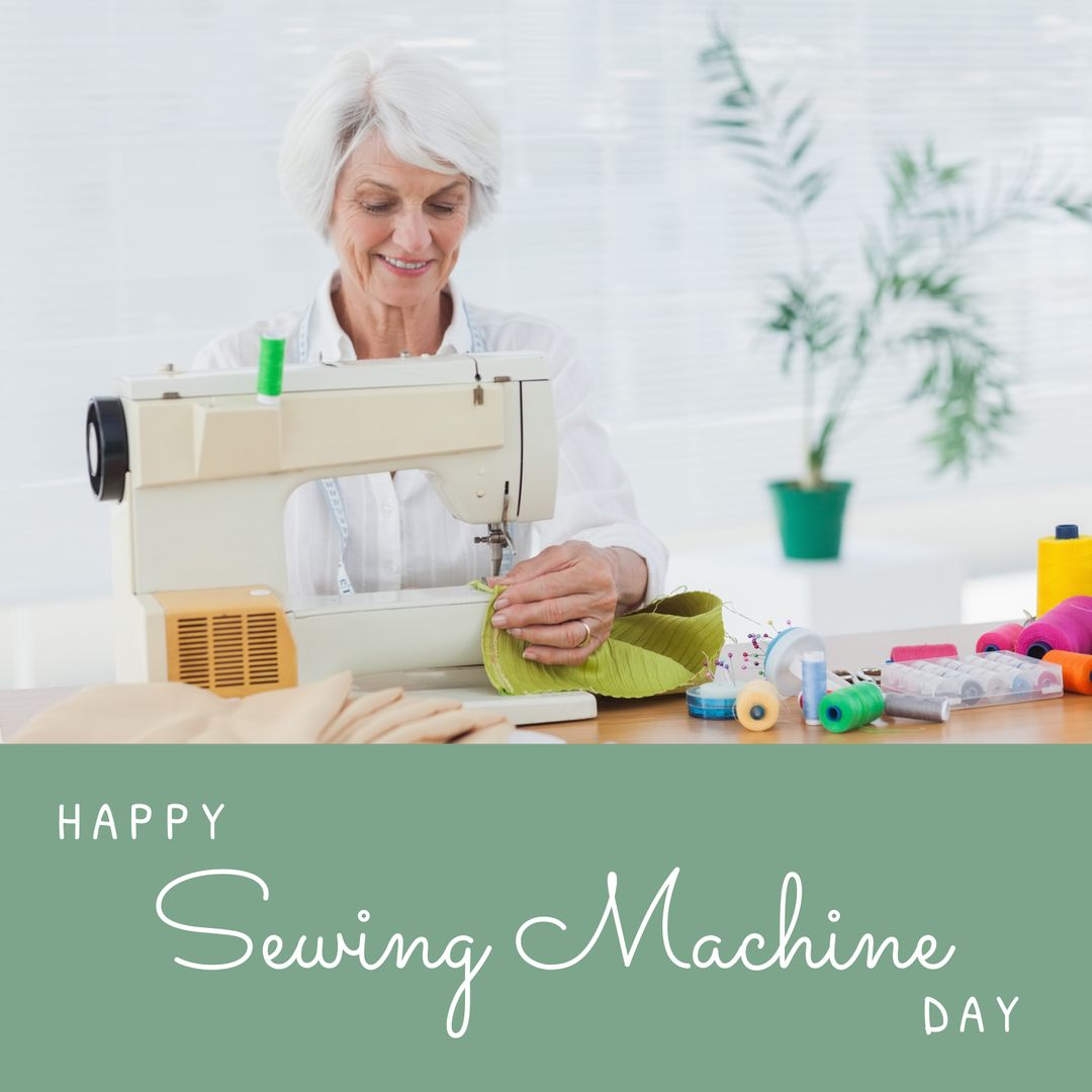 Senior Woman Enjoying Crafting on Sewing Machine for Hobby