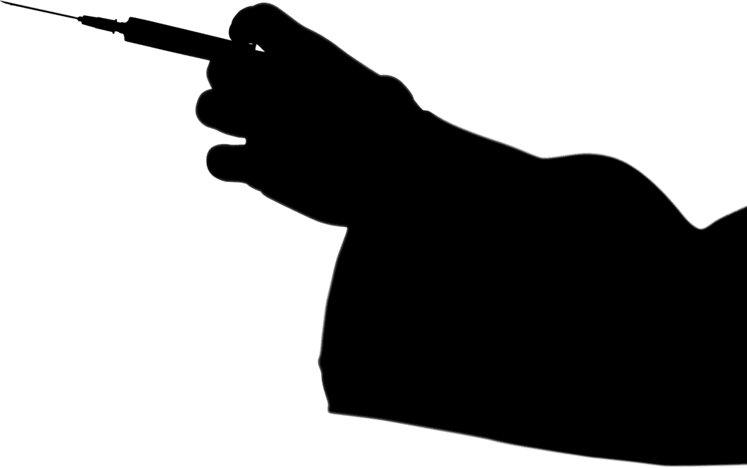 Transparent Silhouette Hand Holding Vaccine on White Background