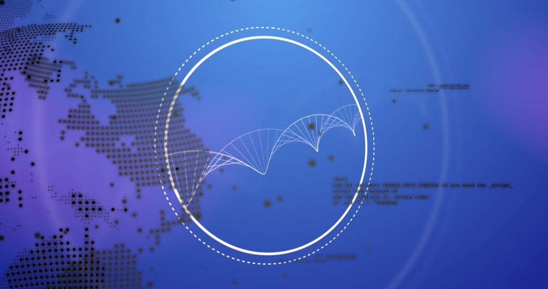 Digital DNA Structure with Data and Blue World Map Background