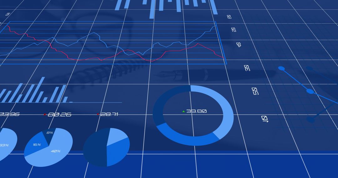 Digital Dashboard with Blue Charts and Graphs for Data Analysis