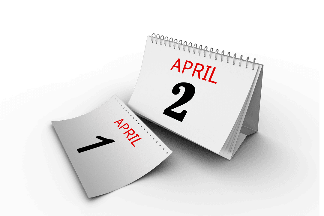 April Calendar Pages on Transparent Background