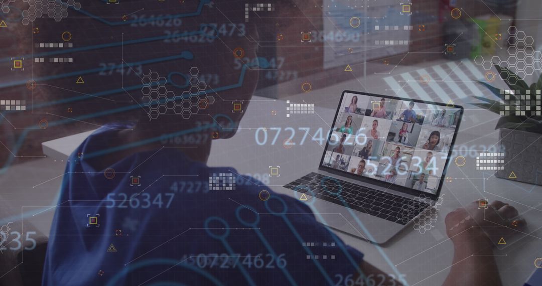 Abstract Data Concept and Businesswoman in Virtual Meeting