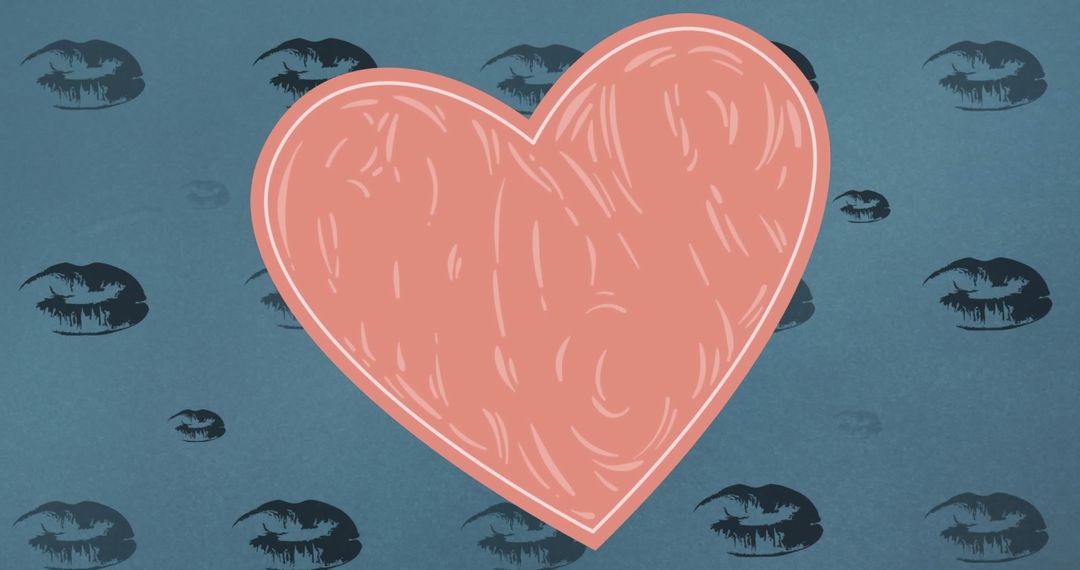 Romantic Heart and Lips Pattern on Blue Background