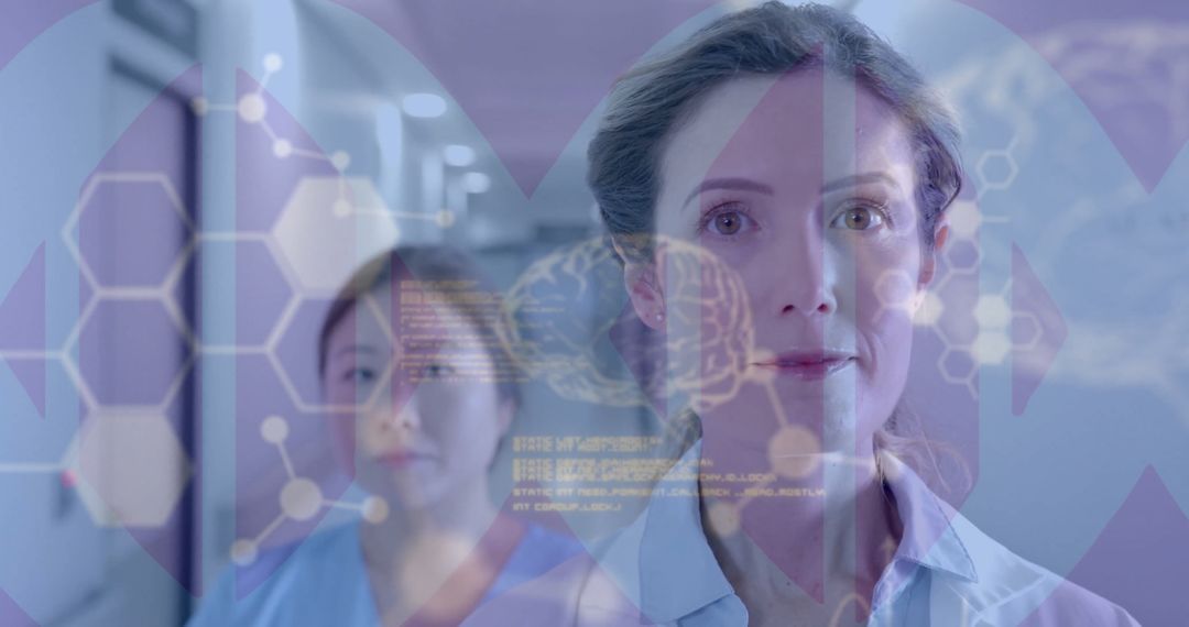 Doctors in Hospital with Futuristic Brain Data Overlay