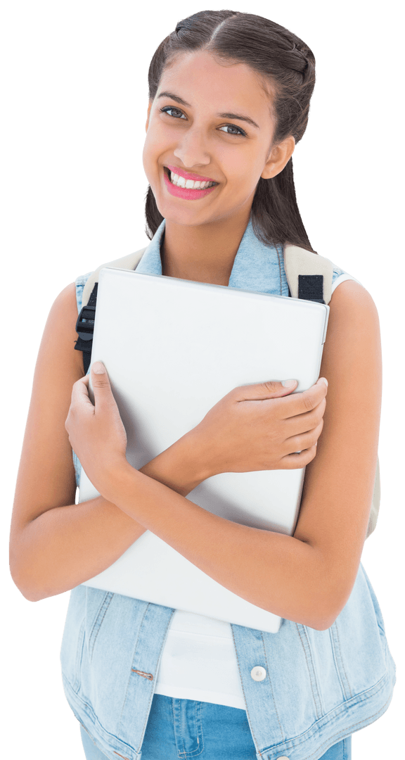 Smiling Schoolgirl Holding Book Transparent Background