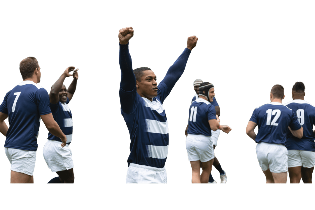 Rugby Players Celebrating Victory on Transparent Background