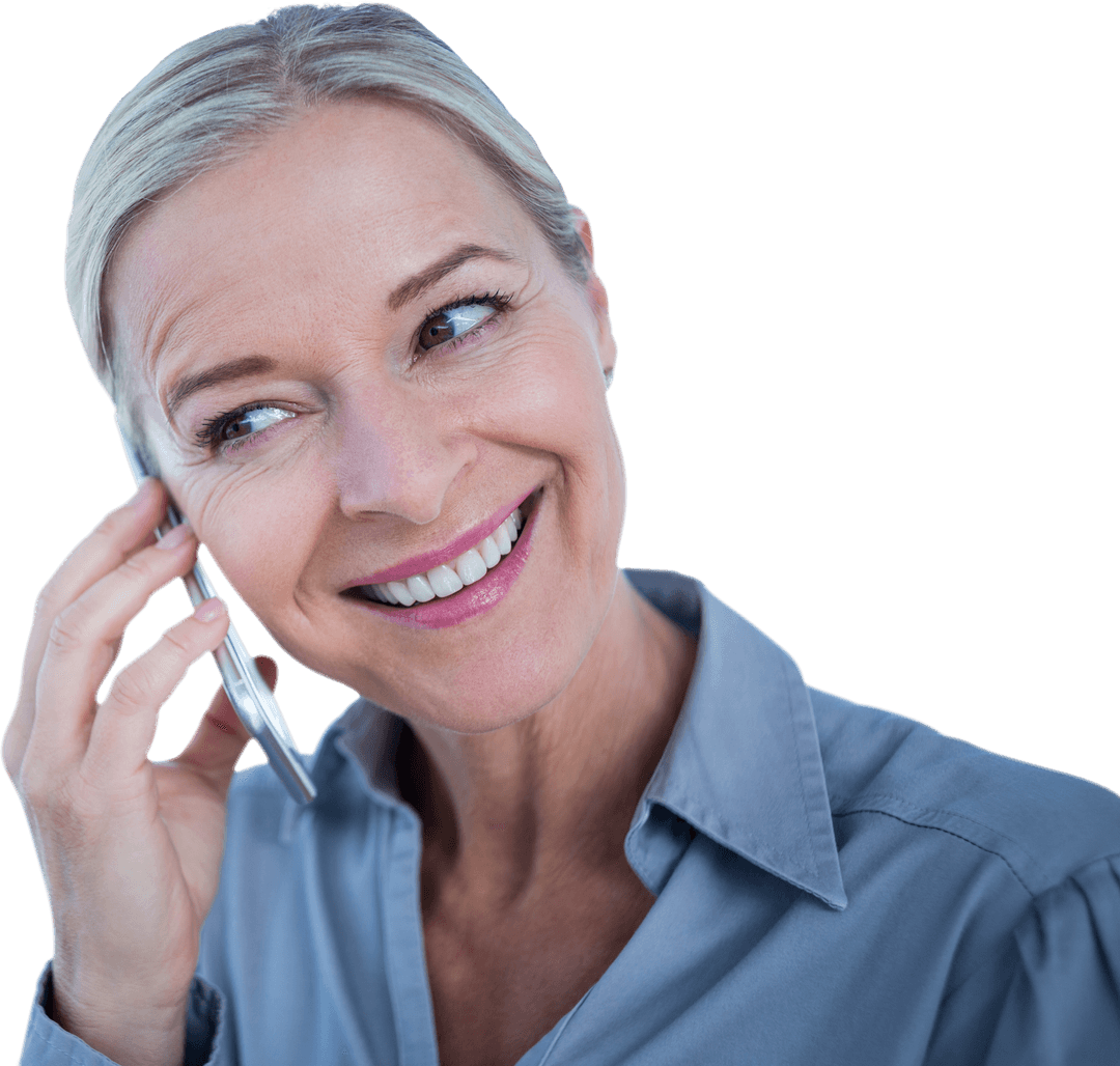 Smiling Businesswoman Having Phone Call with Transparent Background