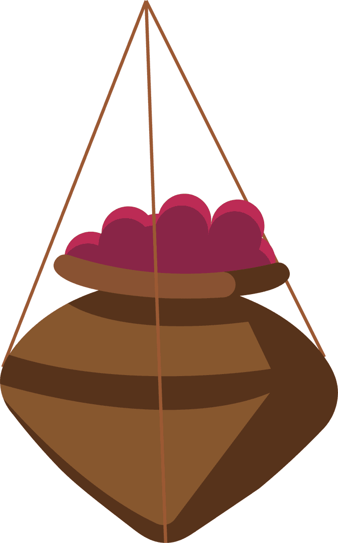 Minimalist Hanging Basket with Red Berries on Transparent Background