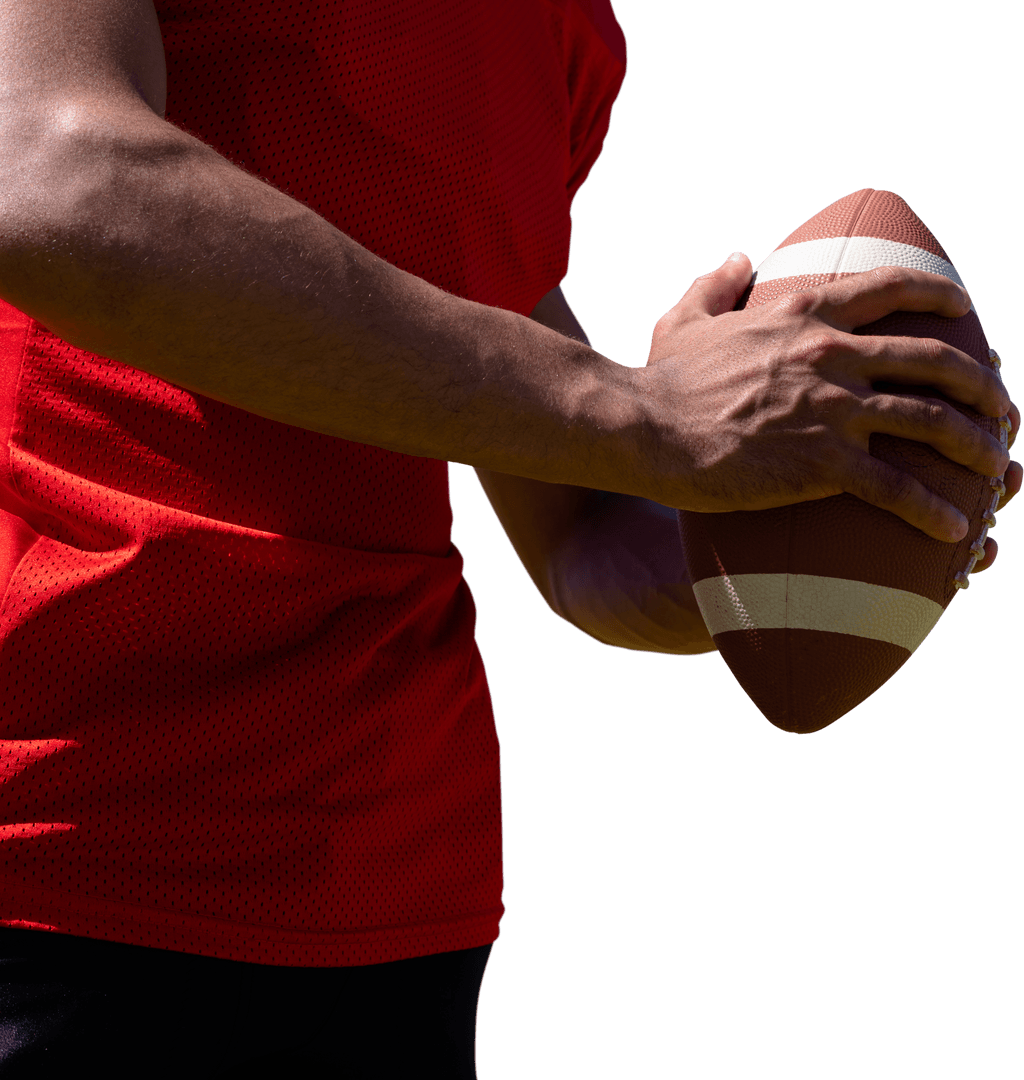 Transparent Rugby Player Holding Ball Against Plain Background